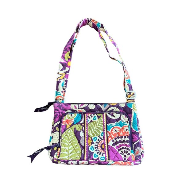 Vera Bradley Handbags - Vera Bradley Plum Crazy Purple Floral Crossbody Shoulder Bag Cloth Fabric Purse